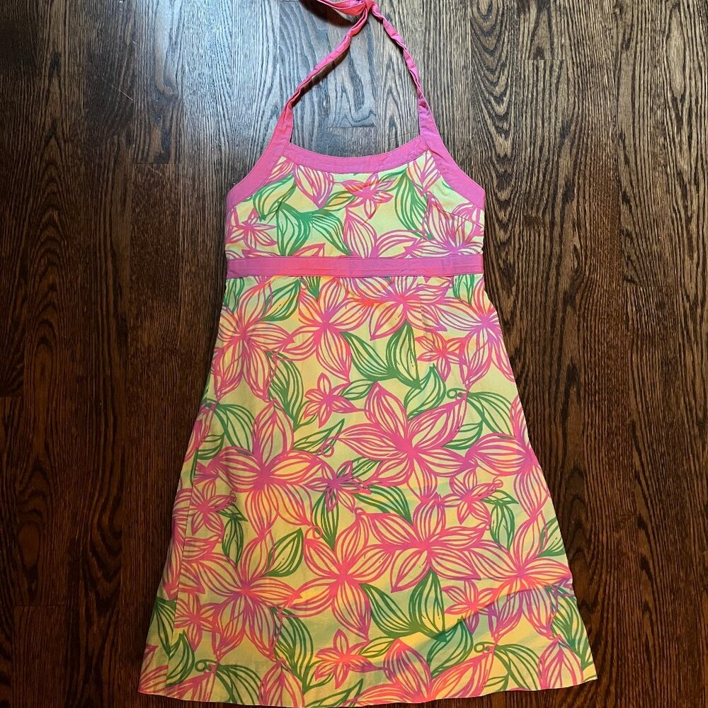 Lilly Pulitzer Pink Green Floral Halter Dress